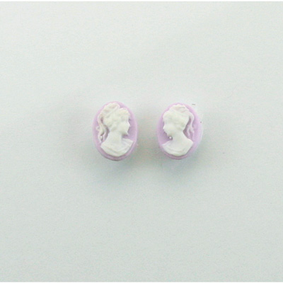 Plastic Cameo - Woman with Ponytail Oval 08x6MM WHITE ON LILAC