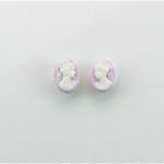 Plastic Cameo - Woman with Ponytail Oval 08x6MM WHITE ON LILAC