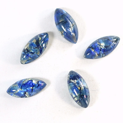 Glass Medium Dome Lampwork Cabochon - Navette 15x7MM SEA BLUE OPAL (02208)