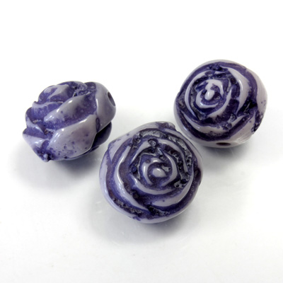 Plastic Engraved Bead -  Flower Rose 16x13MM ANTIQUE LILAC