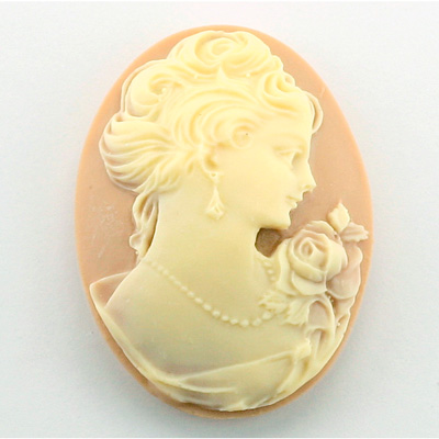 Plastic Cameo - Woman with Necklace (R) Oval 40x30MM CREAM ON TAN