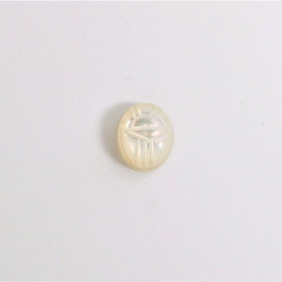 Shell Flat Back Carved Scarab 10x8MM WHITE MOP