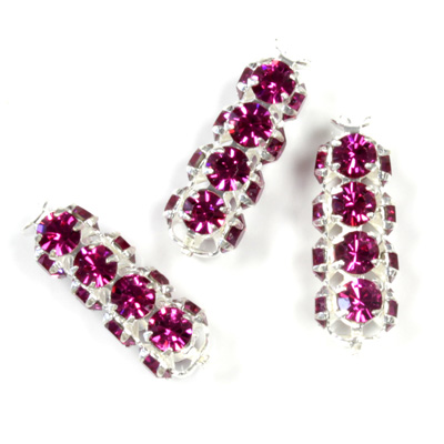 Preciosa Rhinestone Rondelle Crystal Tubes 20x7MM FUCHSIA/SILVER