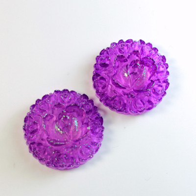 Plastic No-Hole Flower - Cluster 21MM DYED GLITTER PURPLE