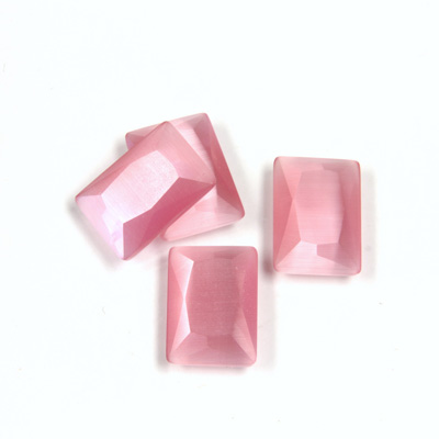 Fiber-Optic Flat Back Stone with Faceted Top and Table - Cushion 14x10MM CAT'S EYE LT PINK