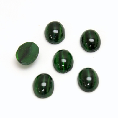 Glass Medium Dome Lampwork Cabochon - Oval 10x8MM GREEN CAT'S EYE