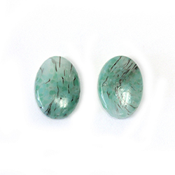 Japanese Glass Buff Top Single Bevel Cabochon - Oval 14x10MM MOSS AGATE