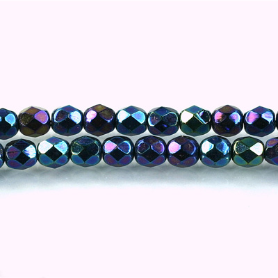 Czech Glass Fire Polish Bead - Round 06MM Full Coated IRIS BLUE