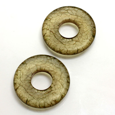 Plastic Bead - Veggie Color Smooth Flat Donut 25MM MATTE OLIVE