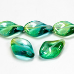 Czech Pressed Glass Bead - Smooth Twisted 19x13MM COATED GREEN-YELLOW 69019