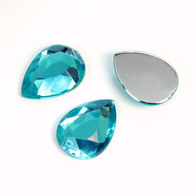 Plastic Flat Back Foiled Rose Cut Rhinestone - Pear 18x13MM AQUA