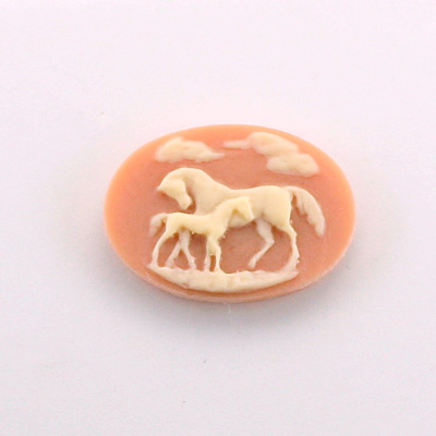 Plastic Cameo - Horses Oval 25x18MM CREAM ON TAN