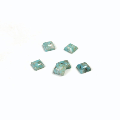 Czech Glass Low Dome Buff Top Cabochon - Lampwork Square 04x4MM TURQUOISE MATRIX (03191)