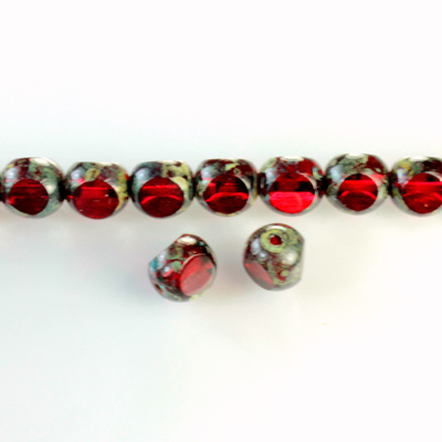 Czech Glass Fire Polish Bead 3 Cut Window 08MM GARNET with DIFFUSION COATING