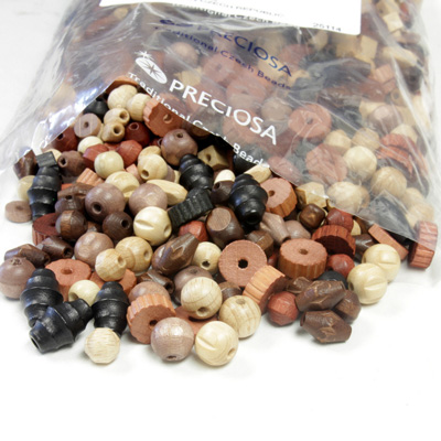 Wood Bead Mix - 05MM-12MM ASSORTED Shape  BROWN DYED LACQUERED