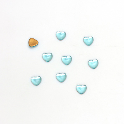 Glass Medium Dome Foiled Cabochon - Heart 04x4MM AQUA