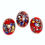 Glass Medium Dome Lampwork Cabochon - Oval 18x13MM MOSAIC RED (04612)