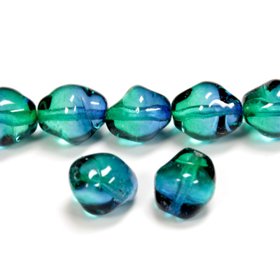 Czech Pressed Glass Bead - Baroque Oval 11x10MM BLUE-GREEN 69004