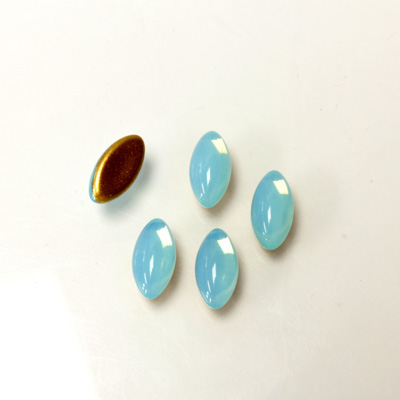 Glass Medium Dome Foiled Cabochon - Navette 10x5MM OPAL AQUA