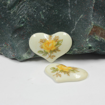 Japanese Glass Porcelain Decal Painting - Rose Heart 18x14MM YELLOW ON CHALKWHITE