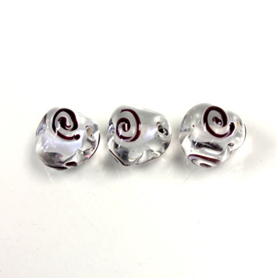 Czech Glass Lampwork Bead - Irregular 12MM CRYSTAL with Swirl Design 01052