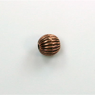 Metalized Plastic Bead - Ribbed Round Melon 08MM ANT COPPER