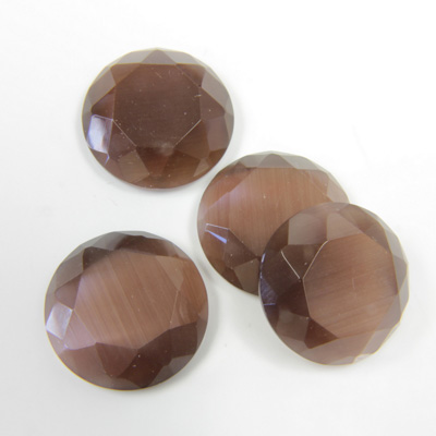 Fiber-Optic Flat Back Stone with Faceted Top and Table - Round 15MM CAT'S EYE BROWN