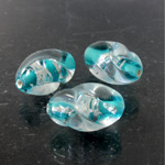 Glass Lampwork Bead - Oval Twist 18x11MM CRYSTAL with EMERALD AND SILVER SWIRL