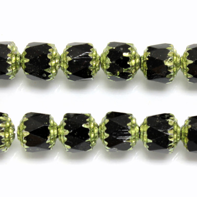 Czech Glass Fire Polished Bead - Cathedral 08MM JET OLIVINE