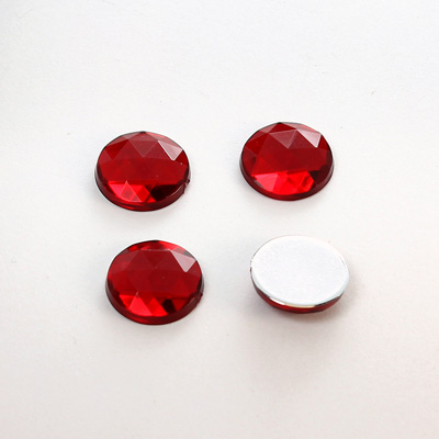 Plastic Flat Back Foiled Rauten Rose Rhinestone - Round 12MM RUBY