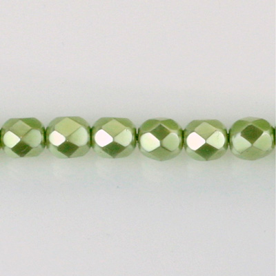 Czech Glass Pearl Faceted Fire Polish Bead - Round 06MM DARK OLIVE 70458