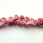 Glass Millefiori Bead - Round 06MMWHITE RED (01)