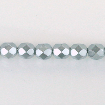 Czech Glass Pearl Faceted Fire Polish Bead - Round 06MM LT GREY 70483