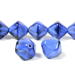 Czech Pressed Glass Bead - Smooth Bicone 15MM TIGEREYE BLUE