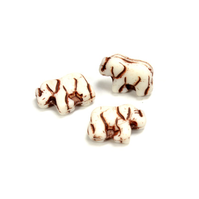 Czech Pressed Glass Engraved Bead - Elephant 11MM ANTIQUE IVORY