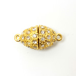 Magnetic Rhinestone Clasp - Oval 19x13MM CRYSTAL SATIN GOLD