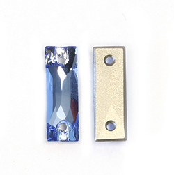 Preciosa Crystal Flat Back 2-Hole Sew-On Foiled Stone - Slim Baguette 18x6 MM LIGHT SAPPHIRE