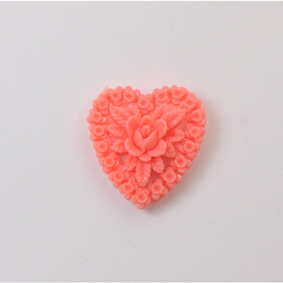 Plastic Carved Flower - Cluster Heart 18x16MM CORAL