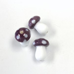 Czech Glass Lampwork Bead - Mushroom 14MM PURPLE WHITE