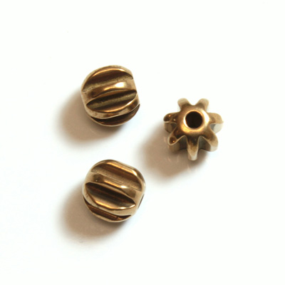 Brass Machine Made Bead - Ribbed Round 06MM RAW BRASS