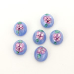 Glass Medium Dome Lampwork Cabochon - Oval 10x8MM PINK ON LIGHT BLUE (04867)