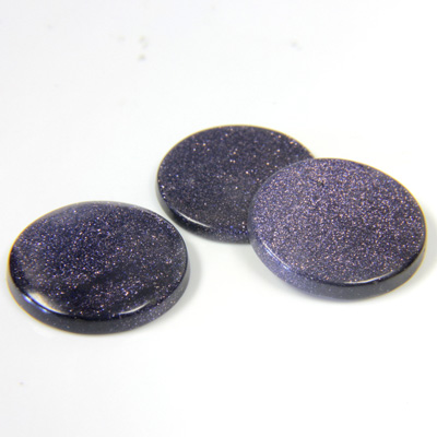 Man-made Gemstone Flat Back Single Bevel Buff Top -  Round 15MM BLUE GOLDSTONE