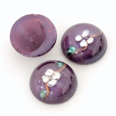 Glass Medium Dome Lampwork Cabochon - Round 18MM WHITE ON AMETHYST (00569)