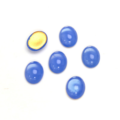 Glass Medium Dome Foiled Cabochon - Oval 10x8MM OPAL BLUE