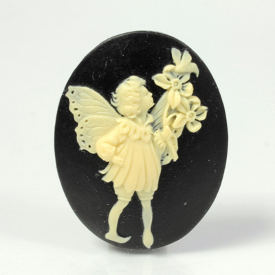 Plastic Cameo - Fairy with Bouquet Oval 40x30MM IVORY ON BLACK