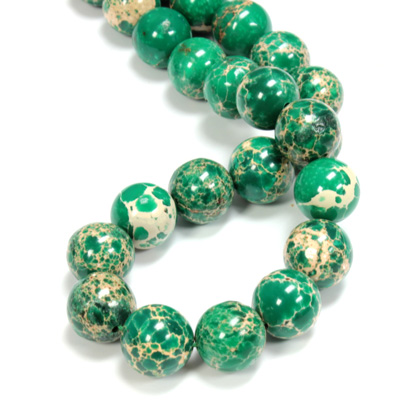 Gemstone Bead - Smooth Round 12MM SEA SEDIMENT JASPER DYED GREEN