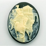 Plastic Cameo - Charioteer Oval 40x30MM IVORY ON BLACK