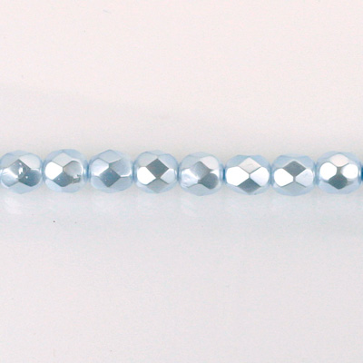 Czech Glass Pearl Faceted Fire Polish Bead - Round 04MM LT BLUE 70462