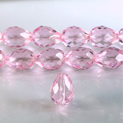 Czech Glass Fire Polish Bead - Pear 13x10MM LT PINK