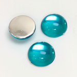 Plastic Flat Back Foiled Cabochon - Round 15MM AQUA